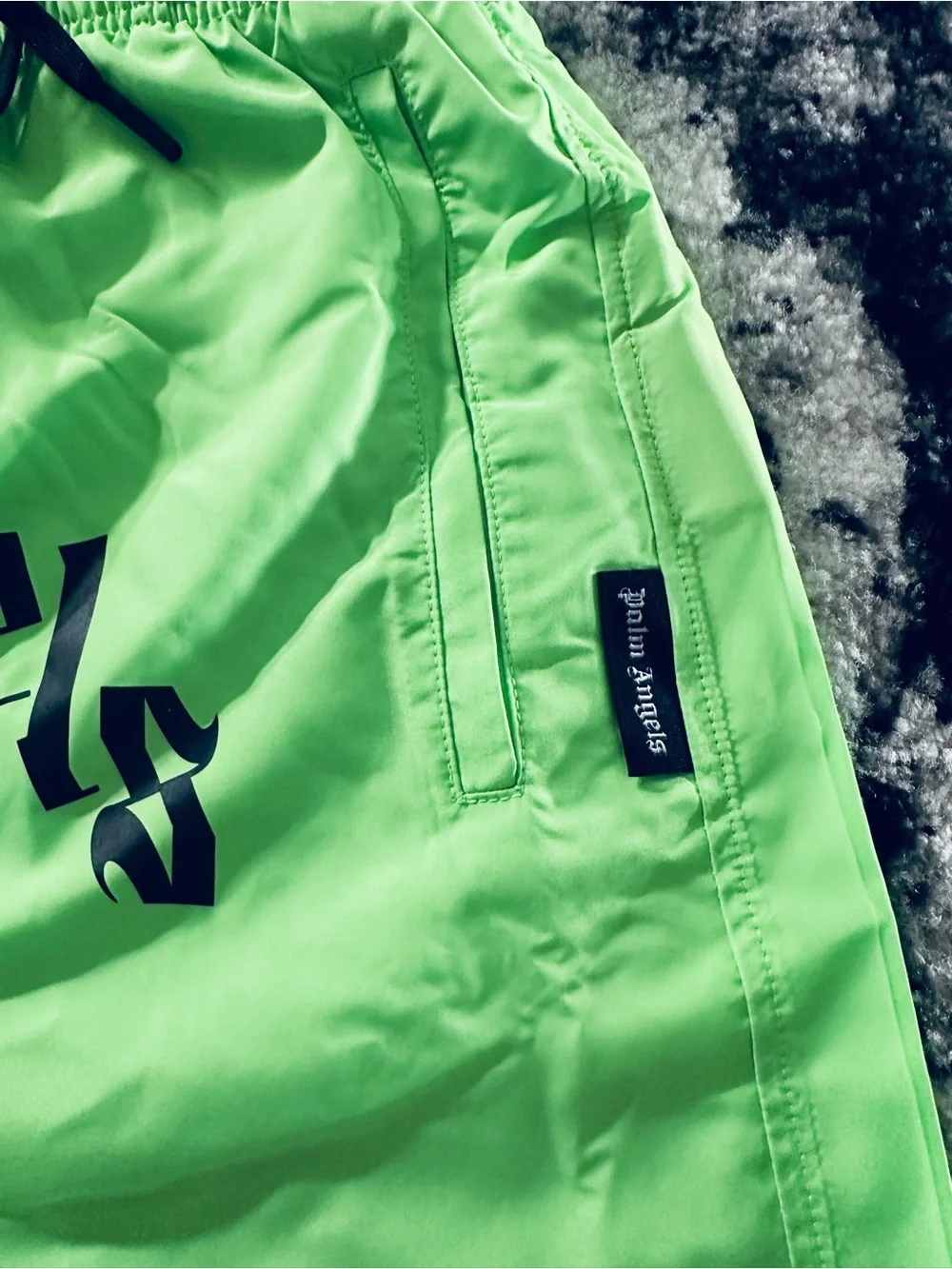 Palm Angels Neon Green Logo Swim Trunks All Sizes Available 100% Authentic